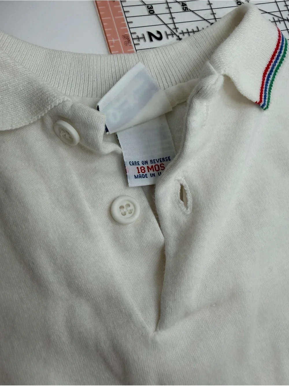 Vintage OshKosh B'gosh White Long-Sleeve Polo Shirt with Stripe Collar